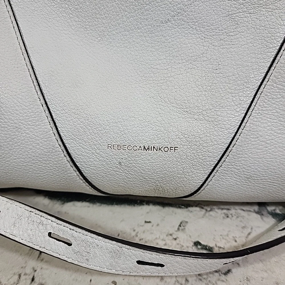 Rebecca Minkoff  Hobo‎ Bag Crossbody Off White Leather Zippers Lined Flaws